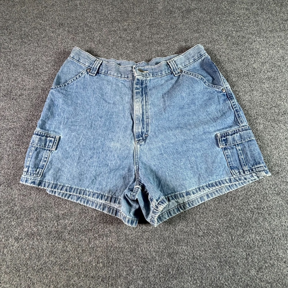 Vintage Lee Cargo Shorts Women's 16 Blue Cotton Denim Stone Wash Workwear USA